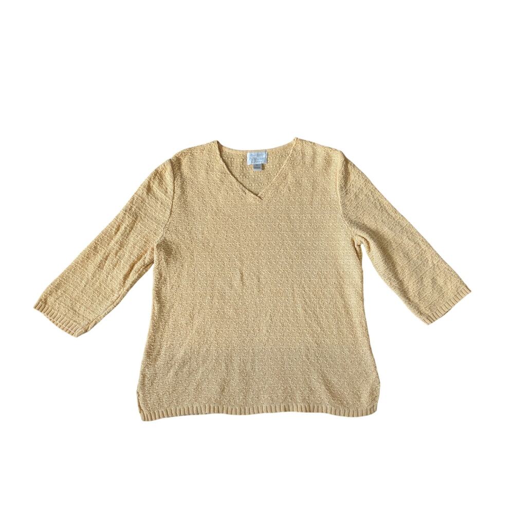 VTG Christopher & Banks Hand Crochet Sweater Womens XL Butter Yellow Granny
